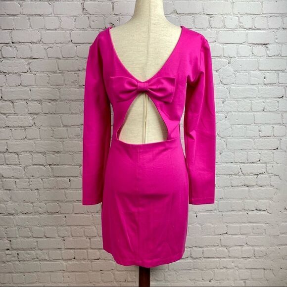 Amanda Uprichard Cutout Back Ponte Hot Pink Sheath Dress Medium - Picture 1 of 12